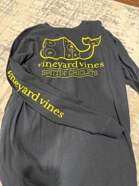Vineyard Vines Black Long Sleeve Tee with Yellow Whale and Sleeve Logo